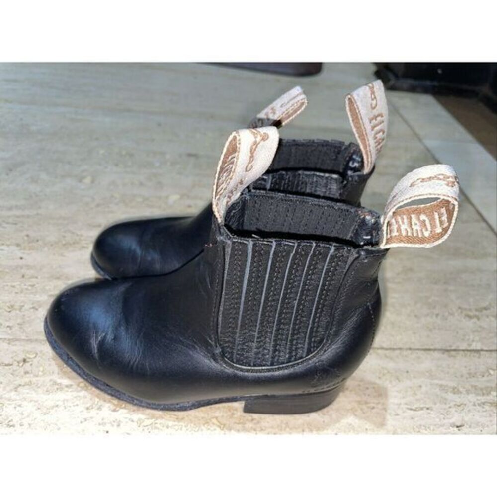 El Canelo Boys Size 2 Cowboy Leather Boots Western‎ Black Mexico 15